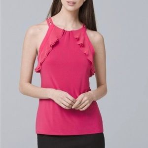 WHBM Top Womens XSP Pink Sleeveless Halter with beaded detailed straps. NWT!